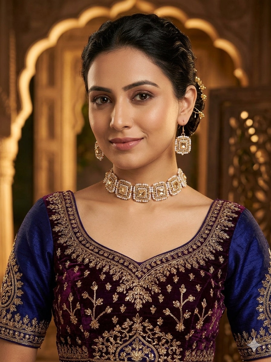 Royal Pearl & Crystal Choker Set – Imitation Gold Necklace & Earrings