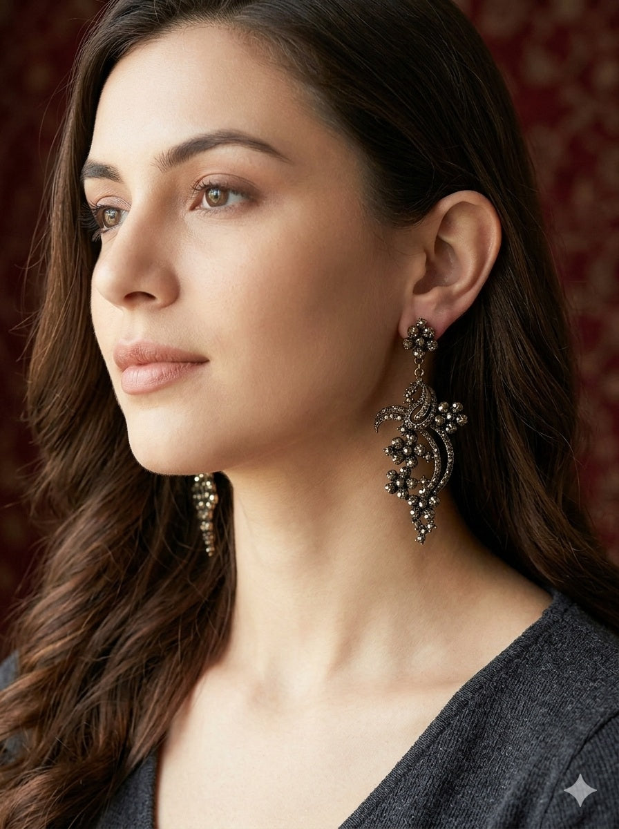 Oxidized Floral Cascade Drop Earrings