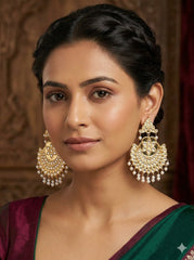 Golden Imitation Thappa Kundan Chandbali Earrings