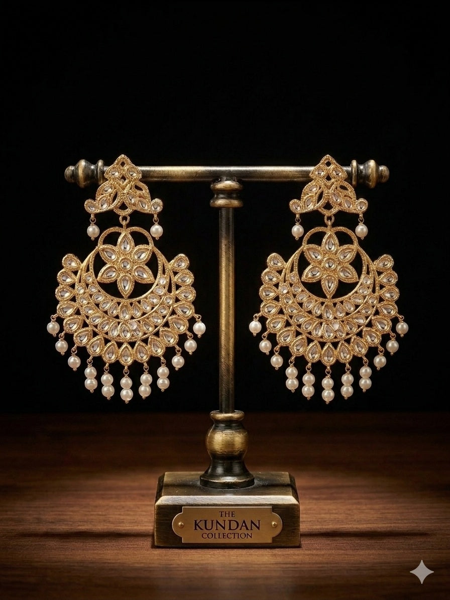 Golden Imitation Thappa Kundan Chandbali Earrings