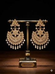 Golden Imitation Thappa Kundan Chandbali Earrings